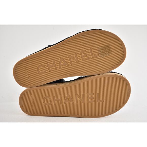 Chanel REV Black Gold Cord Rope CC Quilted Mule Ankle Strap Dad Sandal Flat 36 - Picture 14 of 14